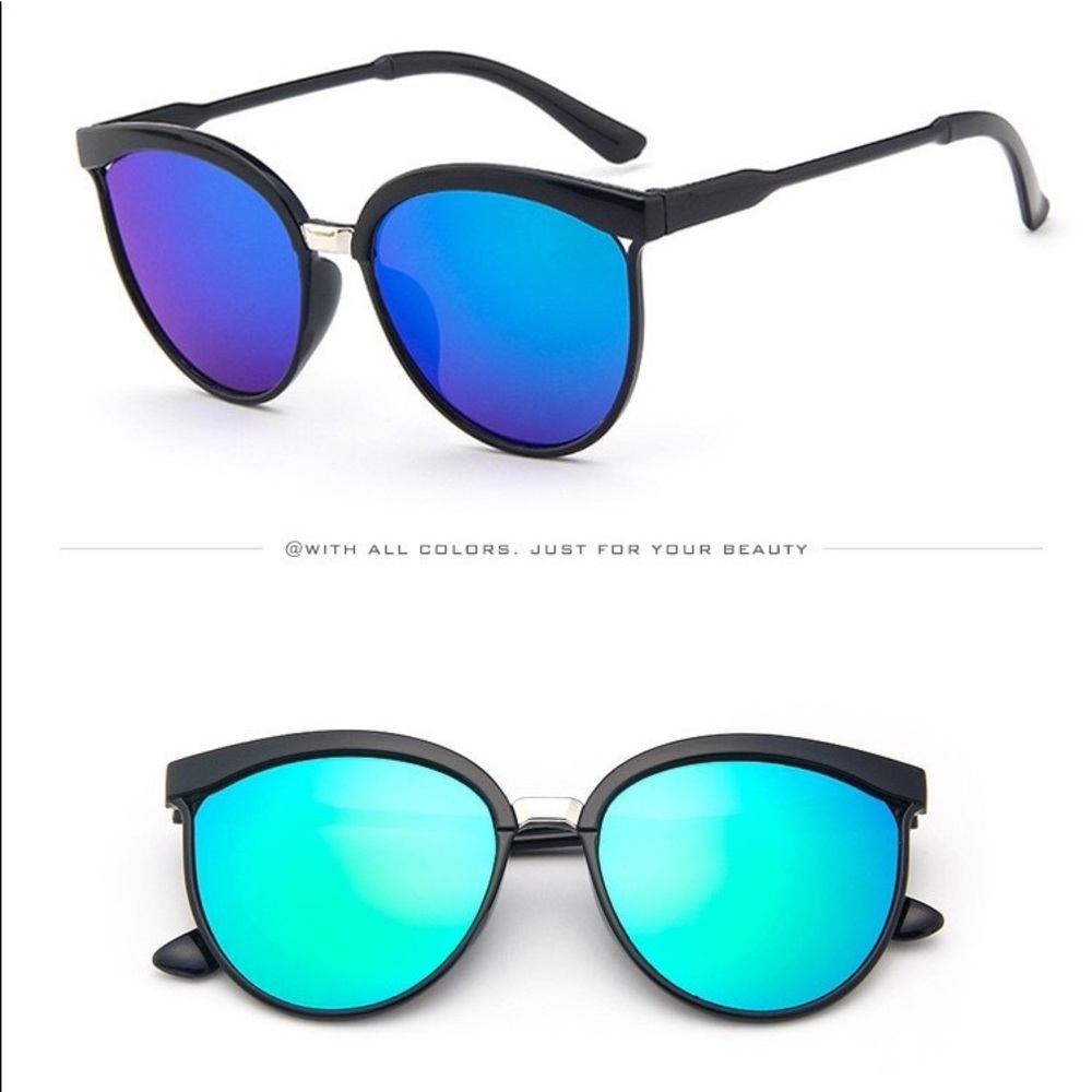 BLUE GREEN 🕶 Reflective Lenses Cat Eye Sunglasses